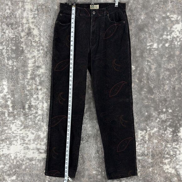 VTG ST Johns Bay Sz 10 Corduroy Paisley Floral Jeans Black Straight Leg Pants - Picture 2 of 11